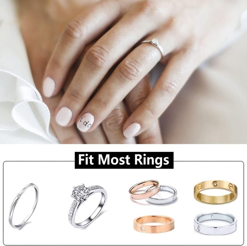 WGLILO Store Ring Sizer Adjuster for Loose Rings,16 Pack 4 Size for Different Band Widths, Invisible Guards for Women & Men, Spiral Silicone Tightener Set with Polishing Cloth(Gold & Clear) - Image 2